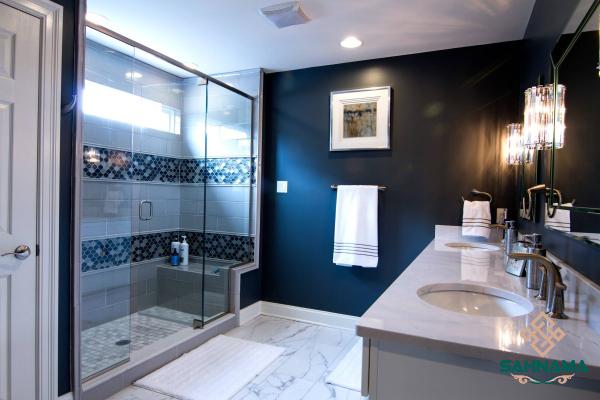 Buy large navy bathroom tiles + best price