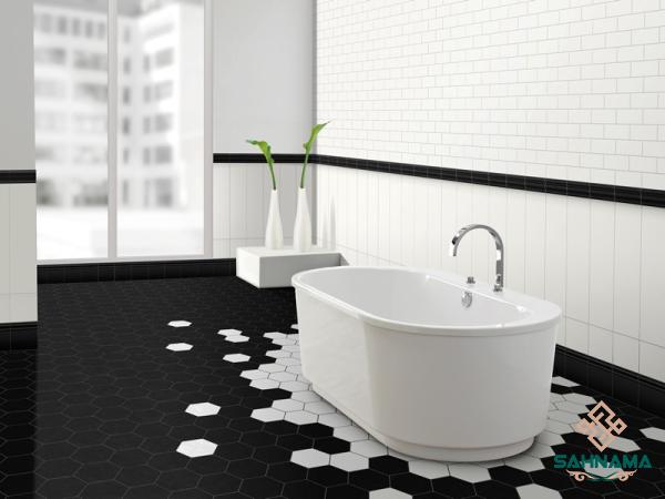 Floor tiles bathroom black and white + best buy price